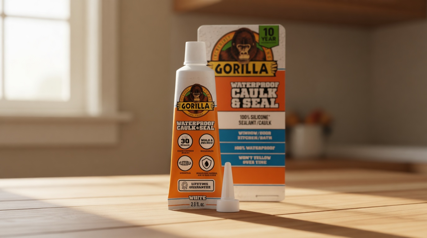 Gorilla 100% Silicone Caulk, Waterproof Sealant, 2.8oz Squeeze Tube (Pack of 1) – White -10 Year Mold Resistant Kitchen, Window, Bath, Marine, Door and More