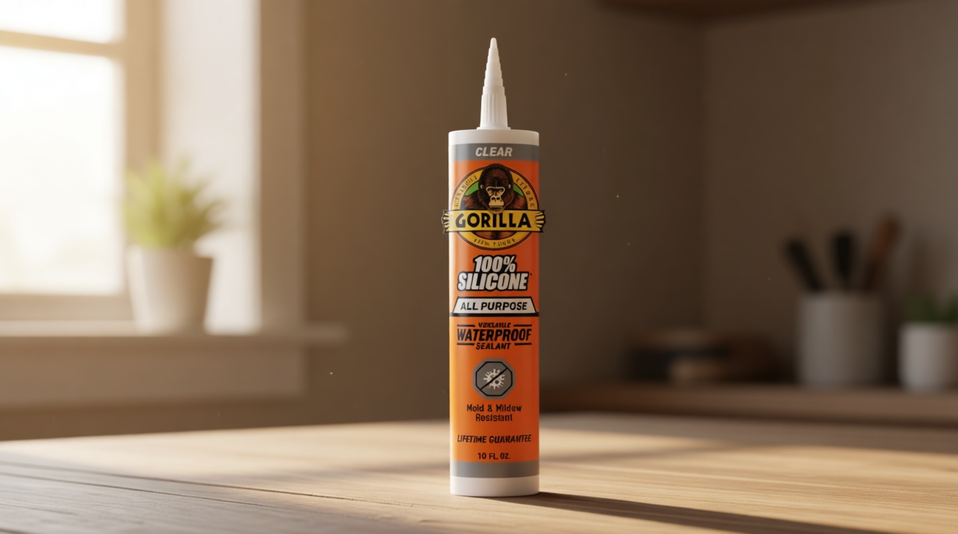Gorilla 100% Silicone Waterproof Caulk, All‑Purpose Sealant, Mold & Mildew Resistant, Flexible Seal, Clear, 10 oz Cartridge (Pack of 1)