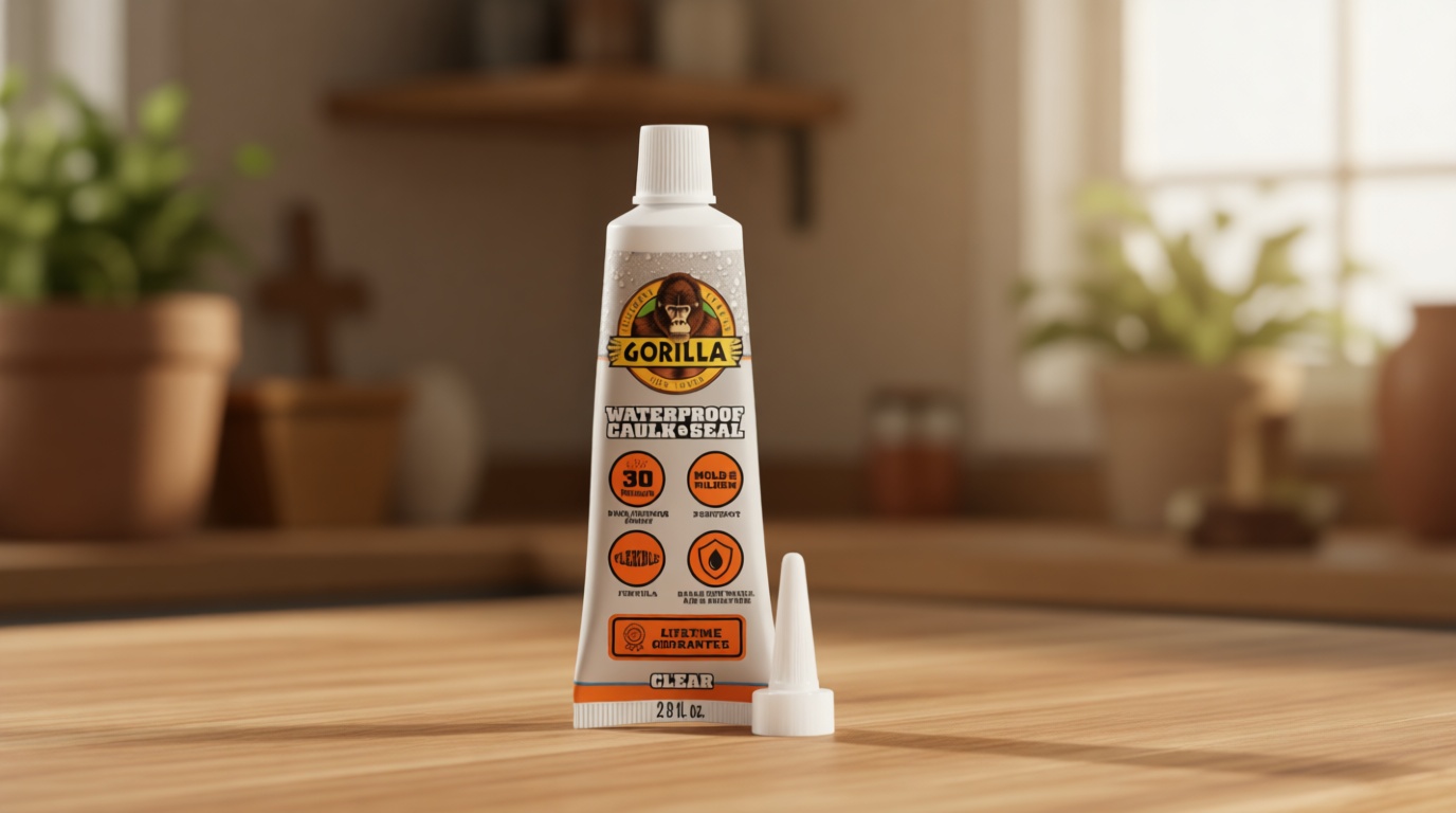 Gorilla 100% Silicone Caulk, Waterproof Sealant, 2.8oz Squeeze Tube (Pack of 1) – Clear -10 Year Mold Resistant Kitchen, Window, Bath, Marine, Door and More