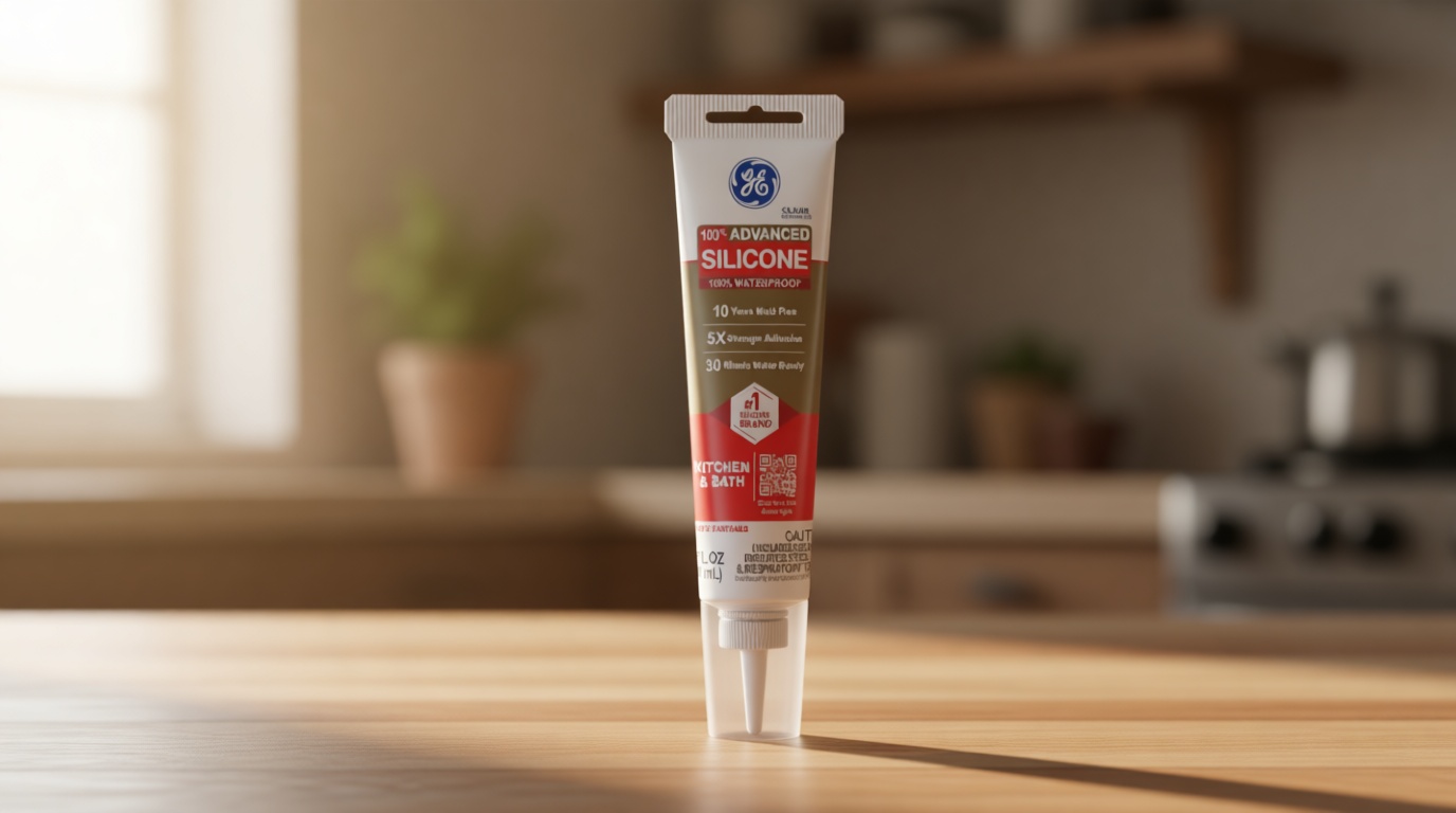 GE Advanced Silicone Caulk for Kitchen & Bathroom, Clear, 2.8 fl oz Tube, 1 Pack - 100% Waterproof Silicone Sealant, 5X Stronger Adhesion, Shrink & Crack Proof