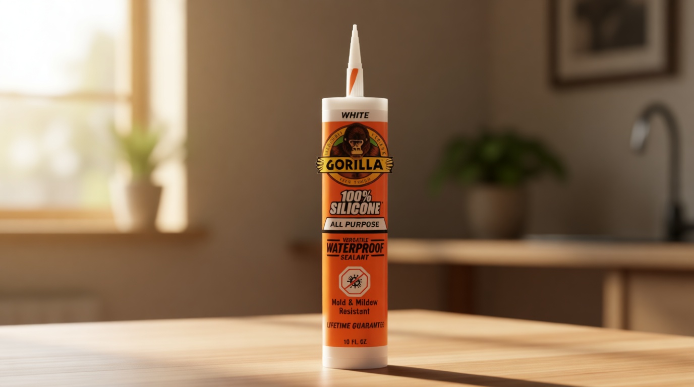 Gorilla 100% Silicone Waterproof Caulk, All‑Purpose Sealant, Mold & Mildew Resistant, Flexible Seal, White, 10 oz Cartridge (Pack of 1)