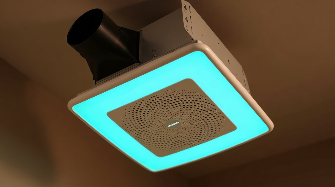 Broan-NuTone ChromaComfort Bathroom Exhaust Fan with Bluetooth Speaker, Powerful 110CFM/1.5 Sones, 24-color LED Light, SPK110RGBL, Wall Switch