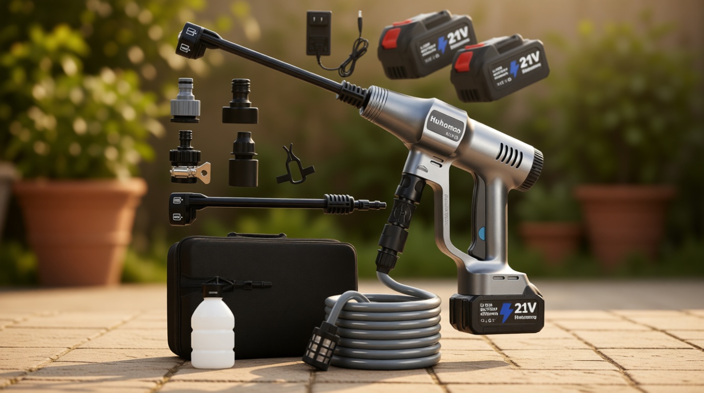 Cordless Pressure Washer Battery Powered; 1200PSI Cordless Power Washer with 6-in-1 Nozzle, 16.4FT Kink-Free Hose, 2×4.0Ah Batteries; Portable Power Wash for Home Car Garden Patio (Gray)