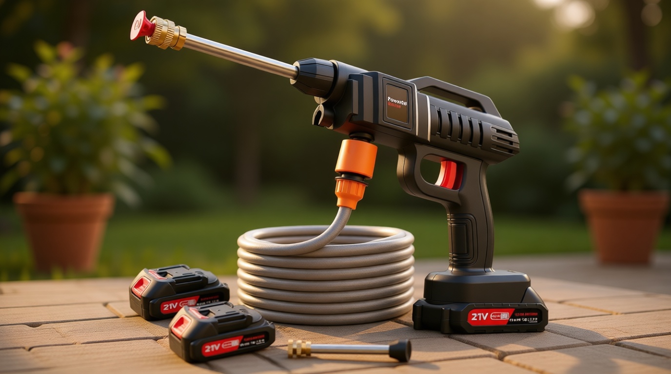 Cordless Pressure Washer, 1500W 21V Portable Power Washer, Rechargeable Battery Pressure Washer with 5M Hose & 3 Nozzles, Electric Pressure Washers Gun for Car Patio Garden Cleaning Watering