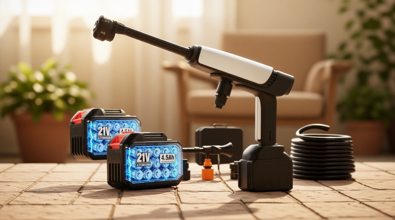 Cordless Pressure Washer Battery Powered,Portable Power Washer with 2pcs 4.5Ah 21V Battery&Charger & 6-in-1 Nozzle,2 Power Level & on/Off Button,Handheld Pressure Washer for Car,Home,Garden Patio