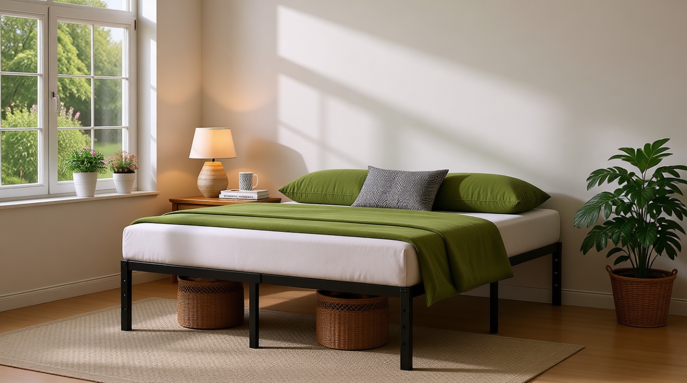 NEW JETO Metal Bed Frame,King Size Bed Frame with Storage Space,Heavy Duty Sturdy Mattress Foundation,Easy Assembly,No Box Spring Needed, Black,14 Inch,King