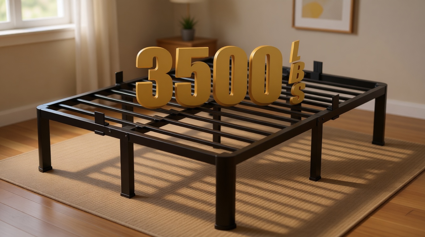 VIPSHOW 14 Inch Queen Heavy Duty 3500 lbs Bed Frame with Round-Corner Legs & Anti-Squeak Design – Quick Assembly Metal Platform, No Box Spring Needed