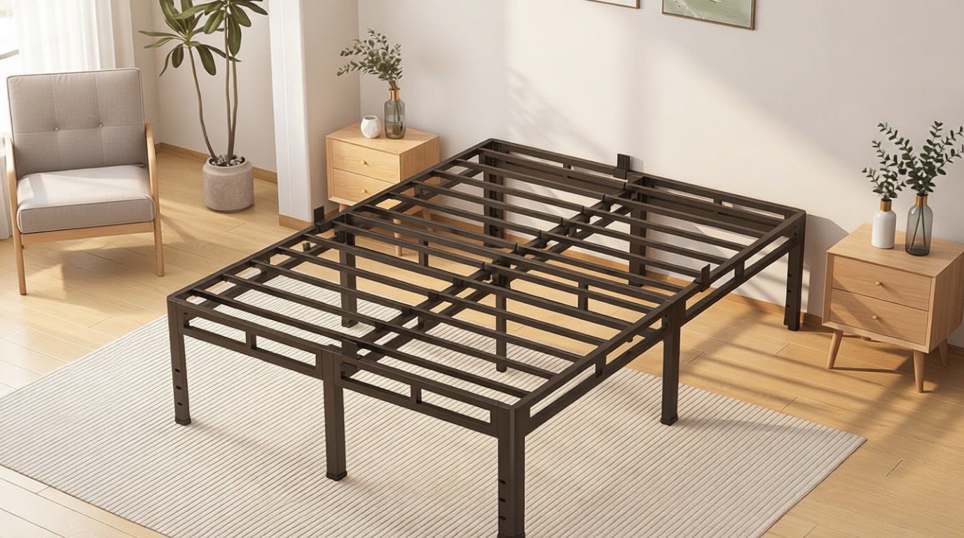 NKZ King Size Bed Frame 20 Inch, Metal Bed Frame & Box Spring 2 in 1 Platform with Round Corner Legs, 4000lbs Weight Capacity Reinforced Metal Frame, Headboard Hole, Noise-Free, Easy Assembly