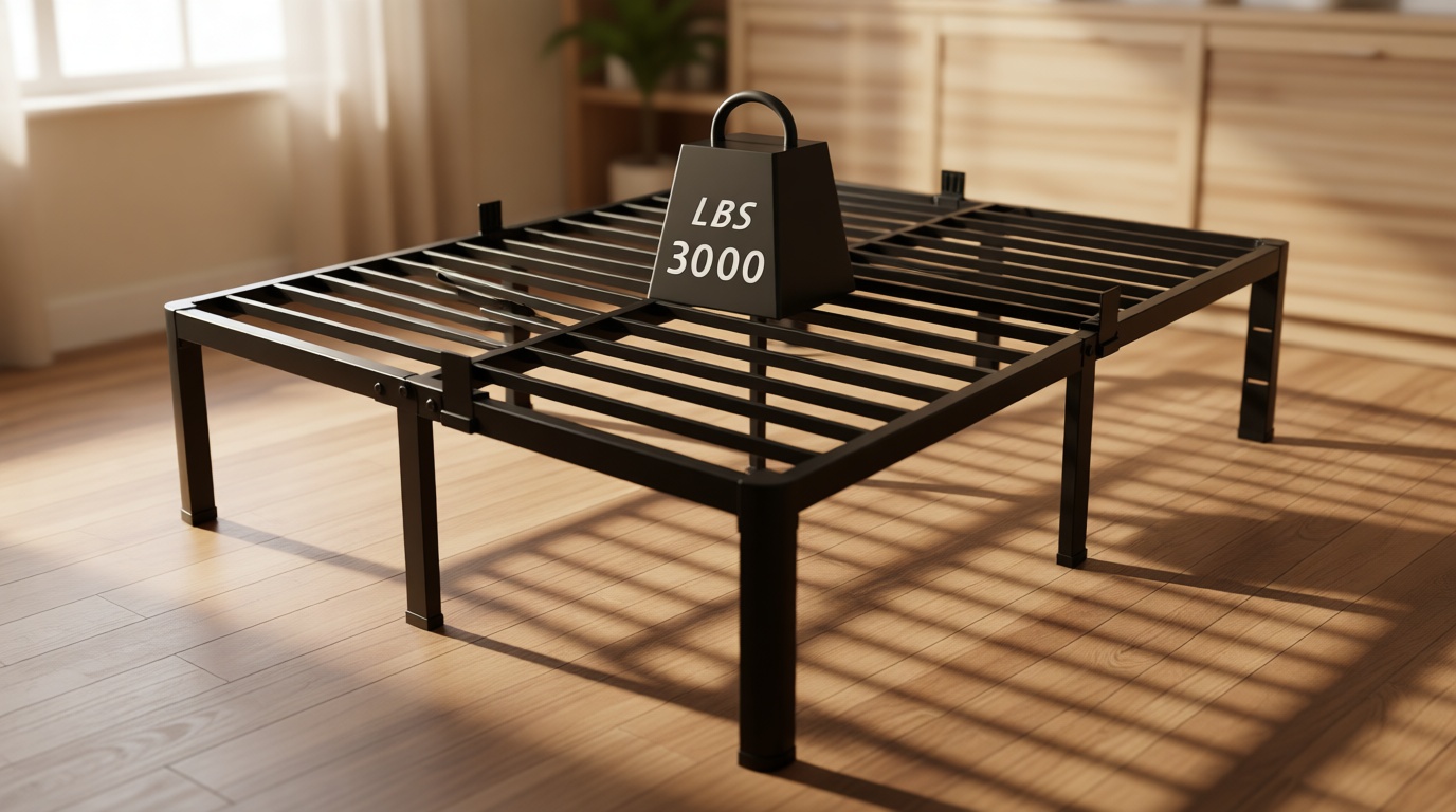 ROIL 14 inch King Size Bed Frame Metal Platform No Box Spring Needed with Headboard Hole Round Corner Legs Mattress Stoppers Retainers 3500LBS Heavy Duty Steel Slats Noise-Free