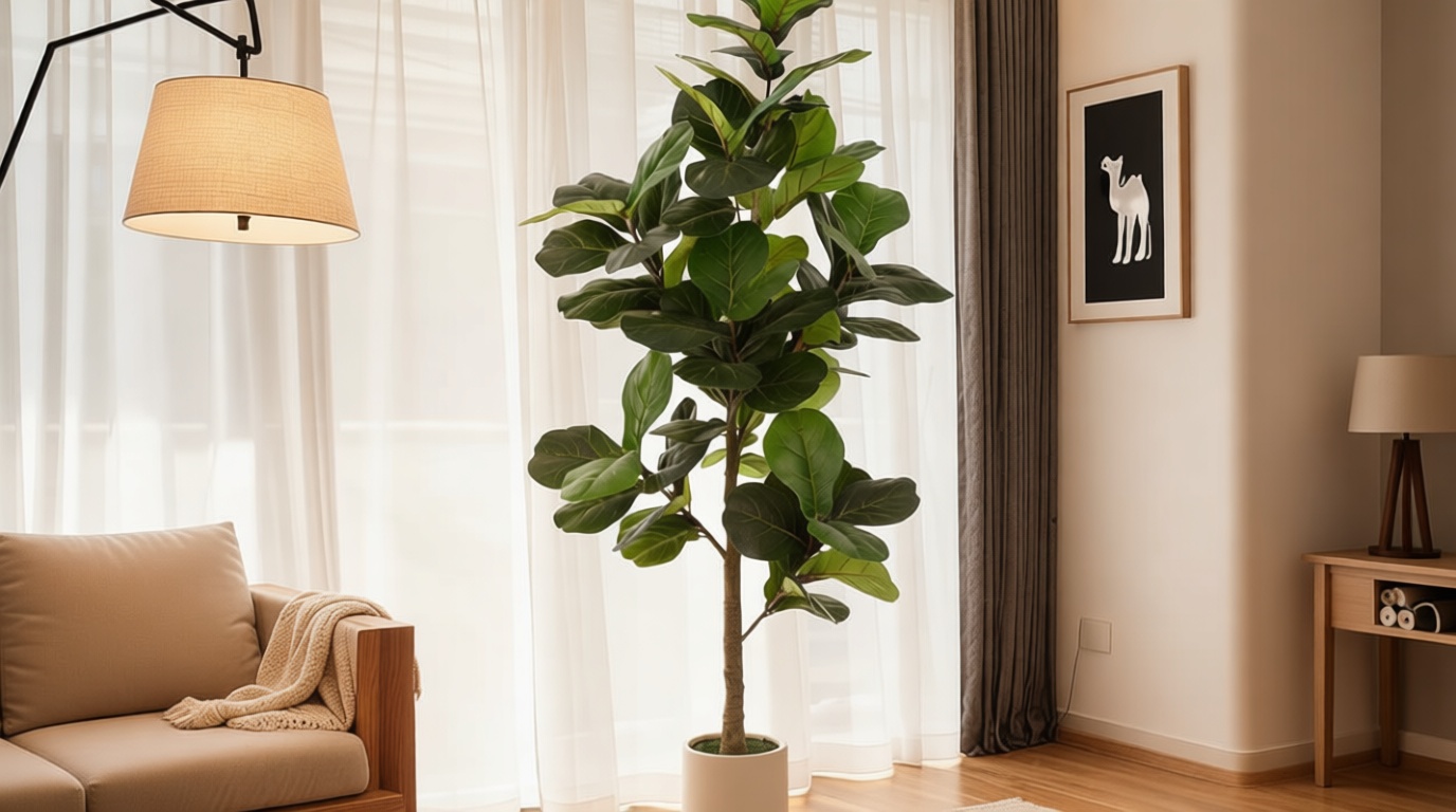 VIVATREES 6FT Fiddle Leaf Fig Artificial Tree with White Planter Pot,Faux Floor Plant, Indoor and Outdoor Fake Plants for Home Office Decor