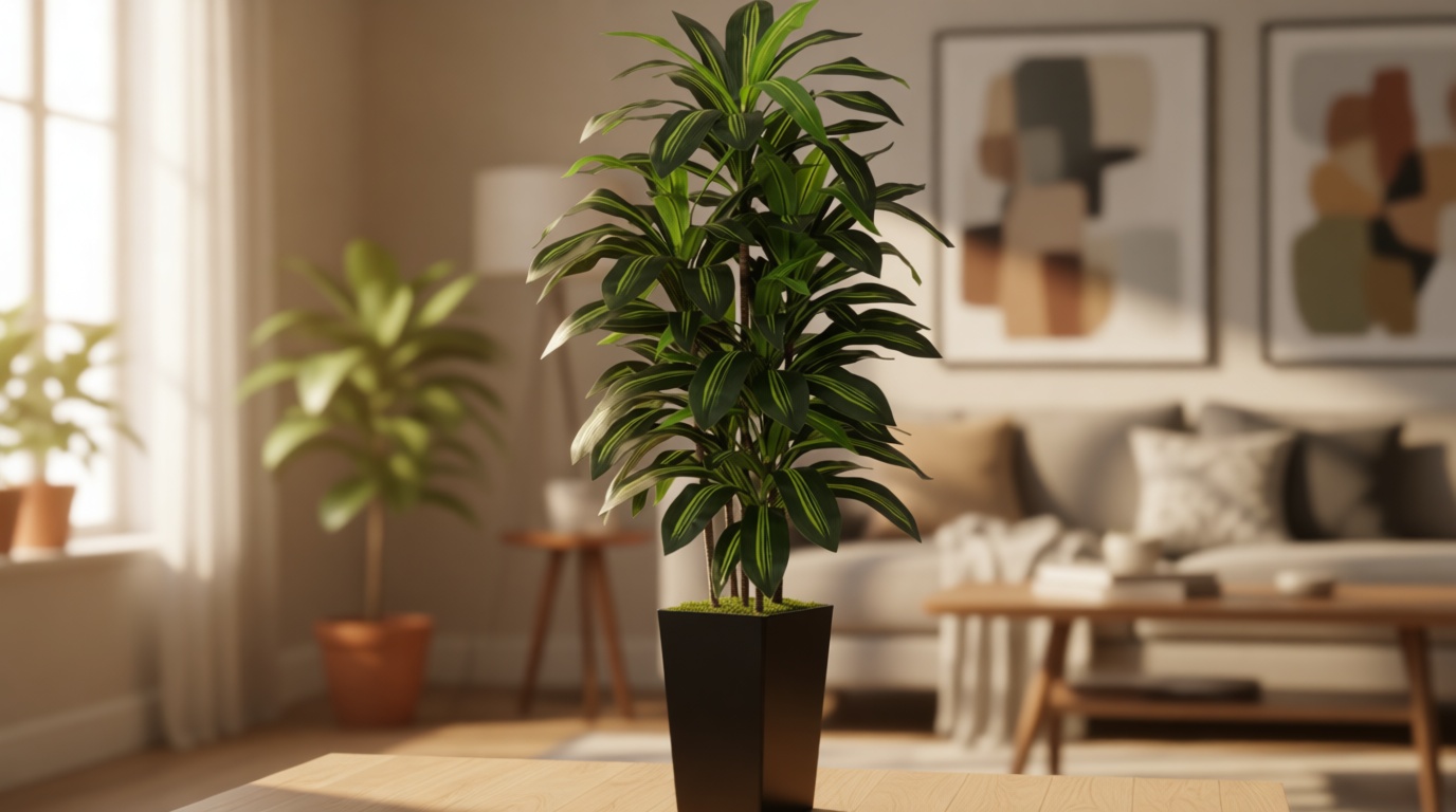 Artificial Dracaena Tree 5FT - Fake Tree with Black Tall Planter - Faux Yucca Tall Fake Floor Plant in Pot - Artificial Plant for Home Office Living Room Decor Indoor