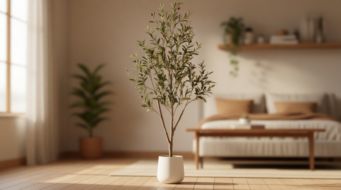 VIVATREES Olive Trees Artificial Indoor, 5FT Tall Faux Olive Tree with White Tall Planter, Artificial Plants with Natural Wood Trunk and Lifelike Fruits for Home Office Decor