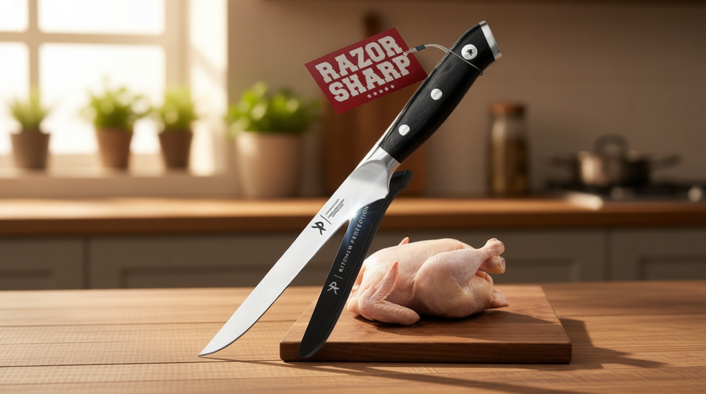 Kitchen perfection 6” Boning Knife for Meat Cutting & Filleting - Razor Sharp Premium German Steel Blade with Sheath - Full Tang Ergonomic Handle - Trim, Debone, Slice Meat Like a Pro- BBQ Men's Gift