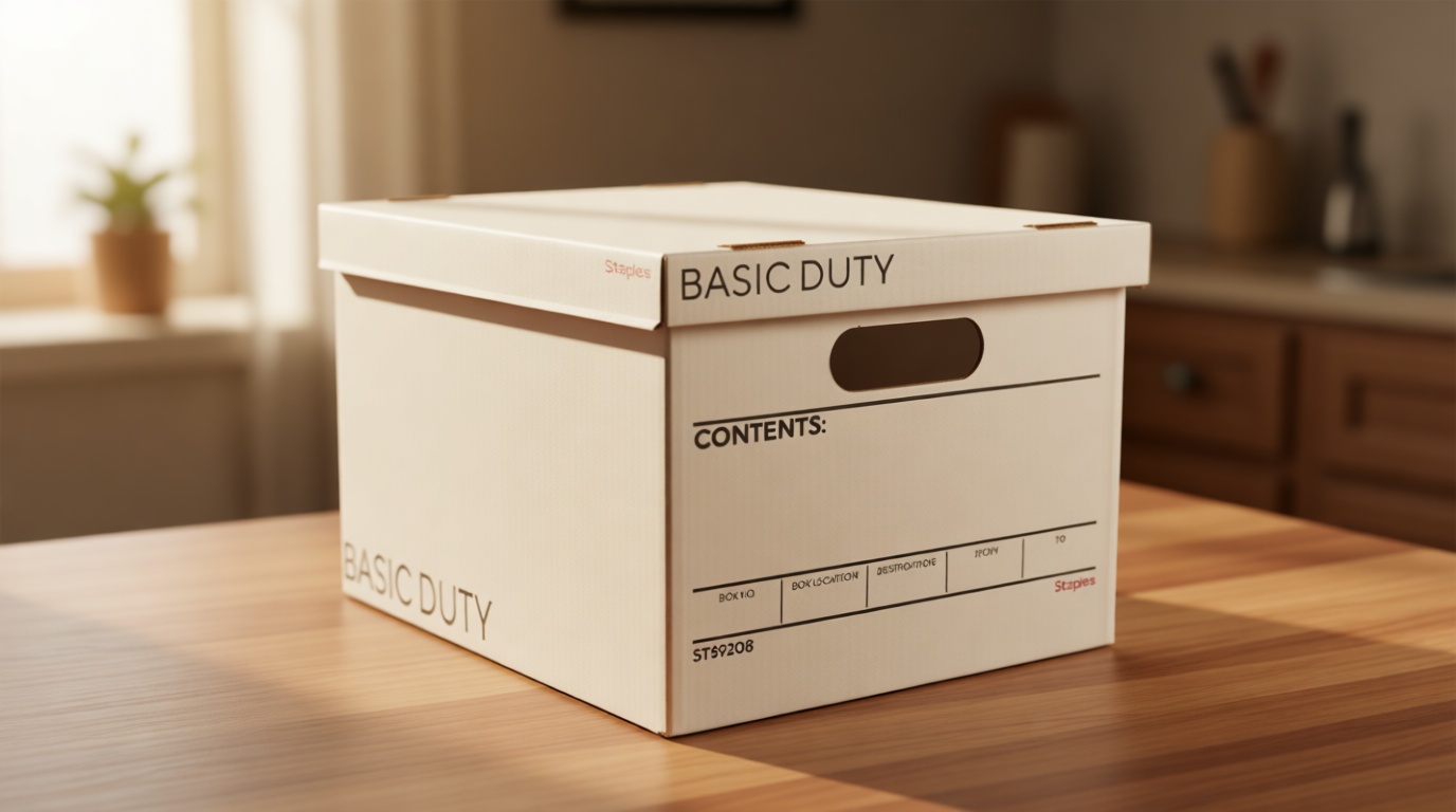 STAPLES Corrugated File Box Lift Off Lid, Letter/Legal Size, White/Black, 10/Pack