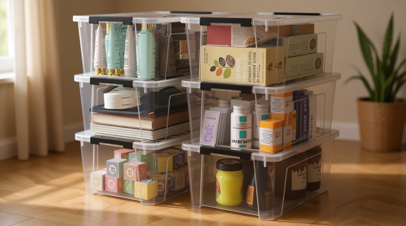 WYT Clear Storage Latch Bins, 6-Pack Storage Organizer Box with Handle and Lids, 5-Litre