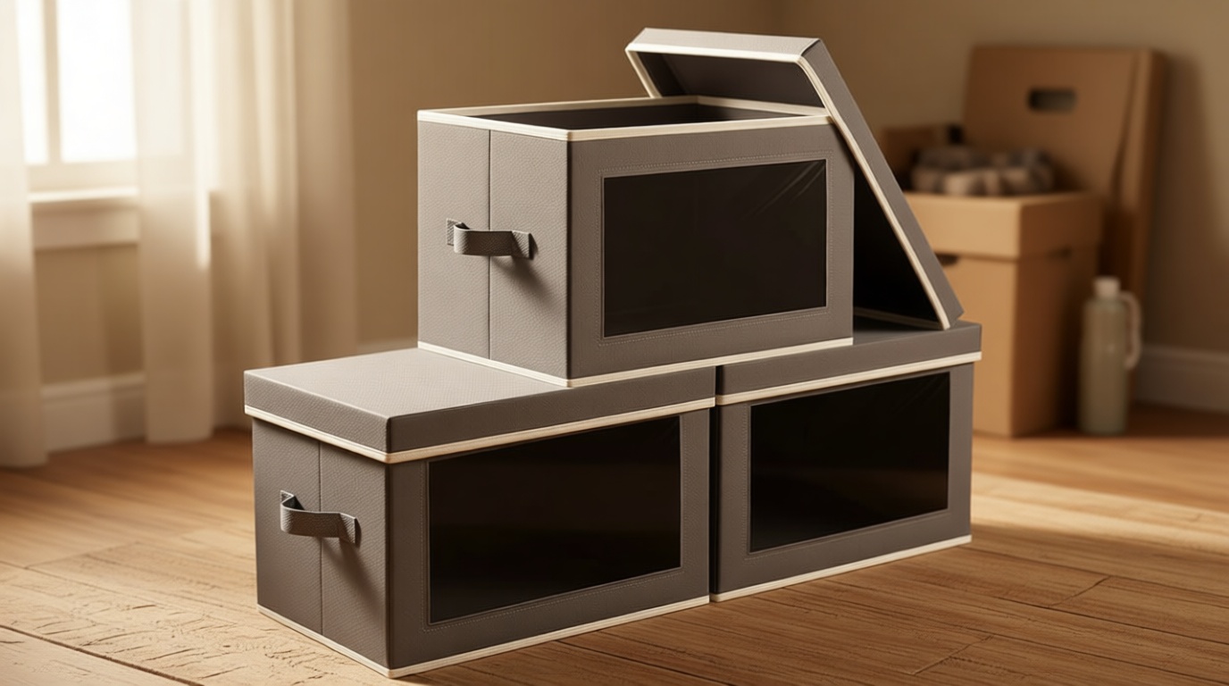 Homsorout Storage Bins with Lids - Fabric Storage Boxes with Lids, Collapsible Storage Bins with Window, Decorative Closet Organizers and Storage for Clothes, Towels, Books, 3 Pack, Dark Grey Global Recycled Standard