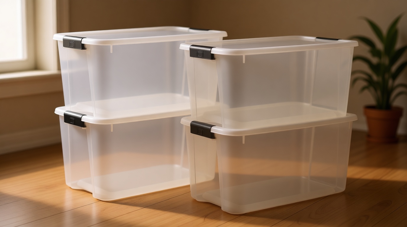 Sterilite 4 Pack Ultra Latching Box, Storage Bins with Lids, Clear Plastic, 70 Quart - Heavy-Duty Organizing Containers for Closet, Bathroom, and Office