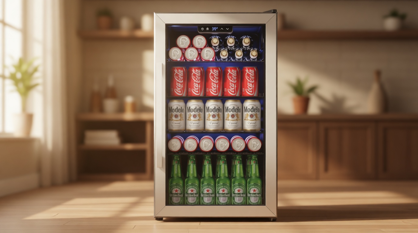 Honeywell Beverage Refrigerator and Cooler, 116 Can Mini Fridge with Glass Door for Soda Beer or Wine for Office or Bar with Adjustable Removable Shelving, Commercial Grade