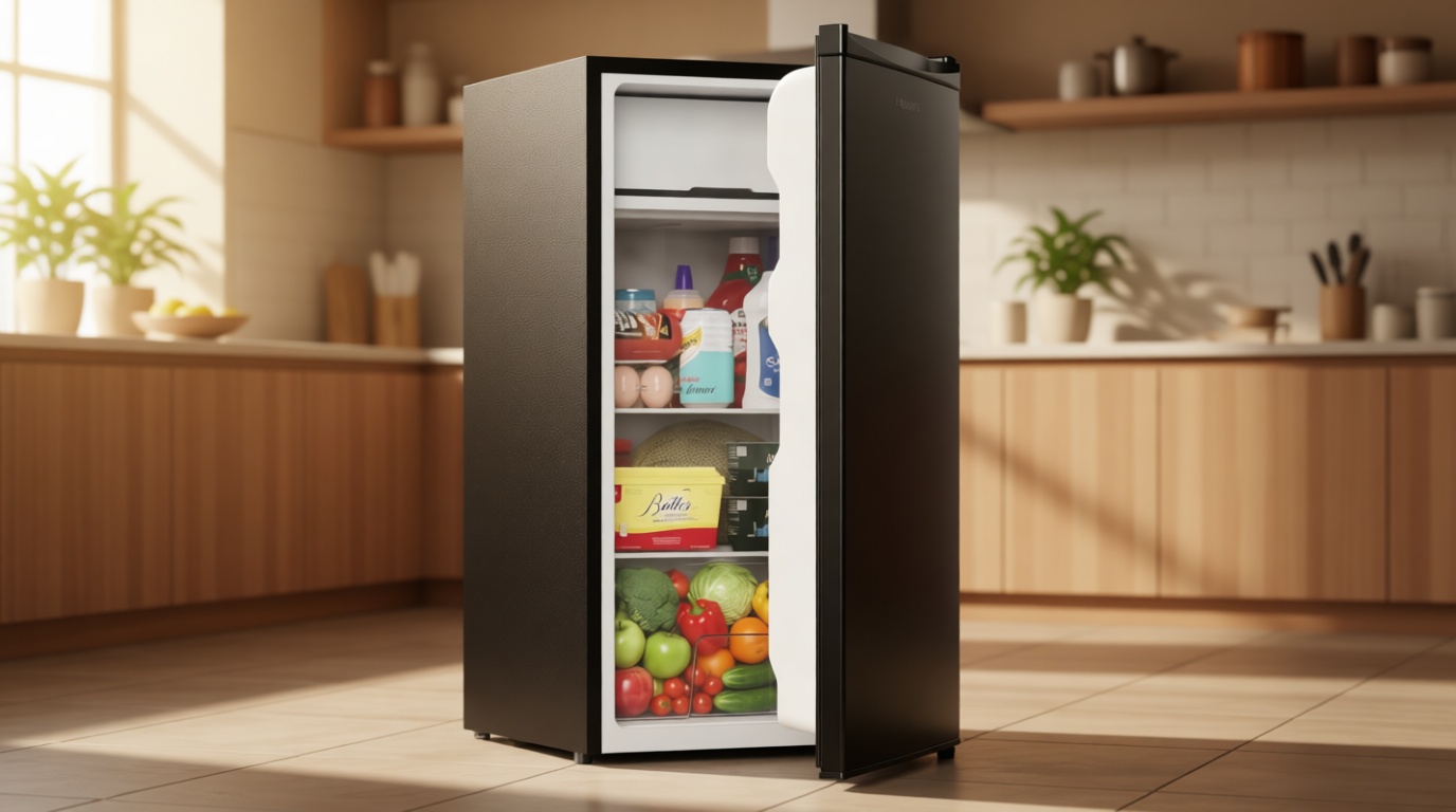 Upstreman 3.2 Cu.Ft Mini Fridge with Freezer, Single Door Compact Refrigerator, Adjustable Thermostat, Small Refrigerator for Dorm, Bedroom, Office, Black-BR321