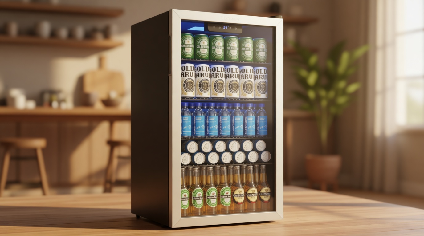 EUHOMY Mini Fridge 130 Can Beverage Refrigerator Cooler Glass Door for Soda Wine Beer, Beverage Cooler for Home, Bar, Office with Digital Temperature Control Adjustable Shelves, 3.2 Cu.Ft, Silver