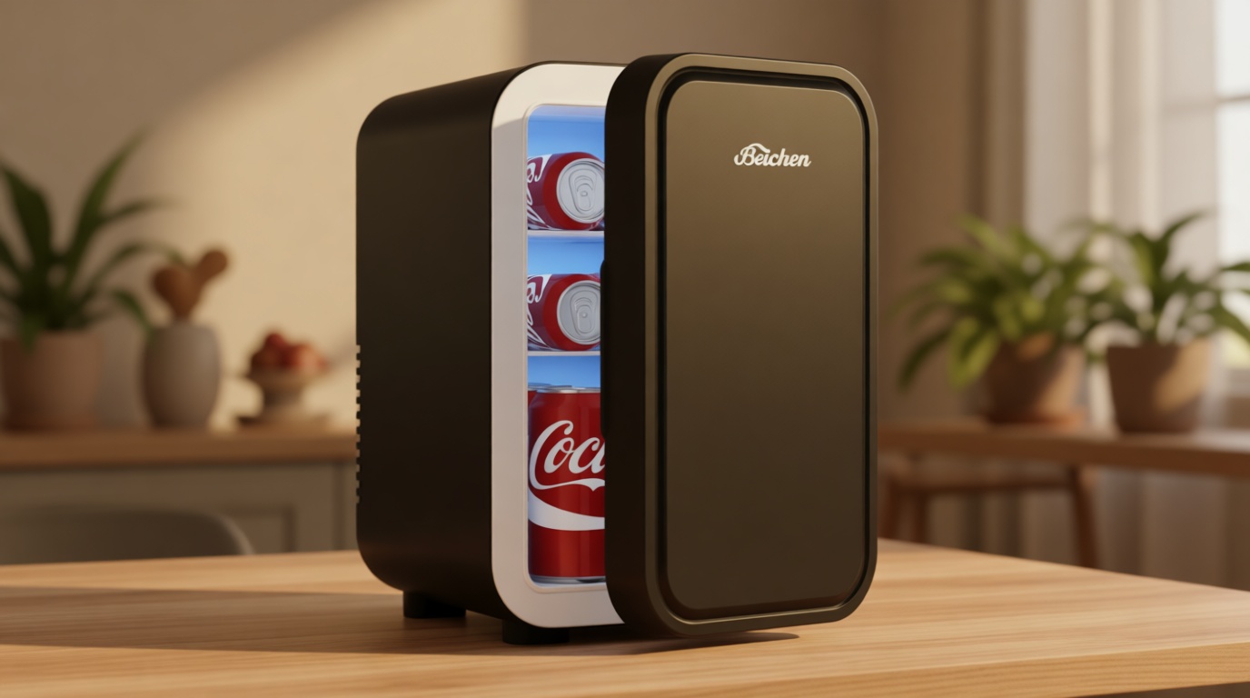 BEICHEN Mini Fridge,6 Liter / 8 Can Small Fridge for Bedroom, Car, Office & Dorm, 110V AC/DC Portable Thermoelectric Cooler & Warmer for Skincare, Food, Drinks,Black