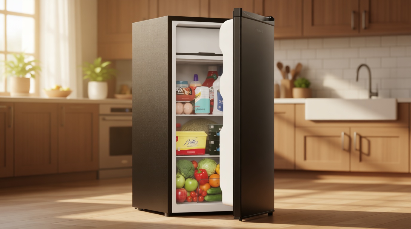 Upstreman 3.2 Cu.Ft Mini Fridge with Freezer, Single Door Compact Refrigerator, Adjustable Thermostat, Small Refrigerator for Dorm, Bedroom, Office, Black-BR321