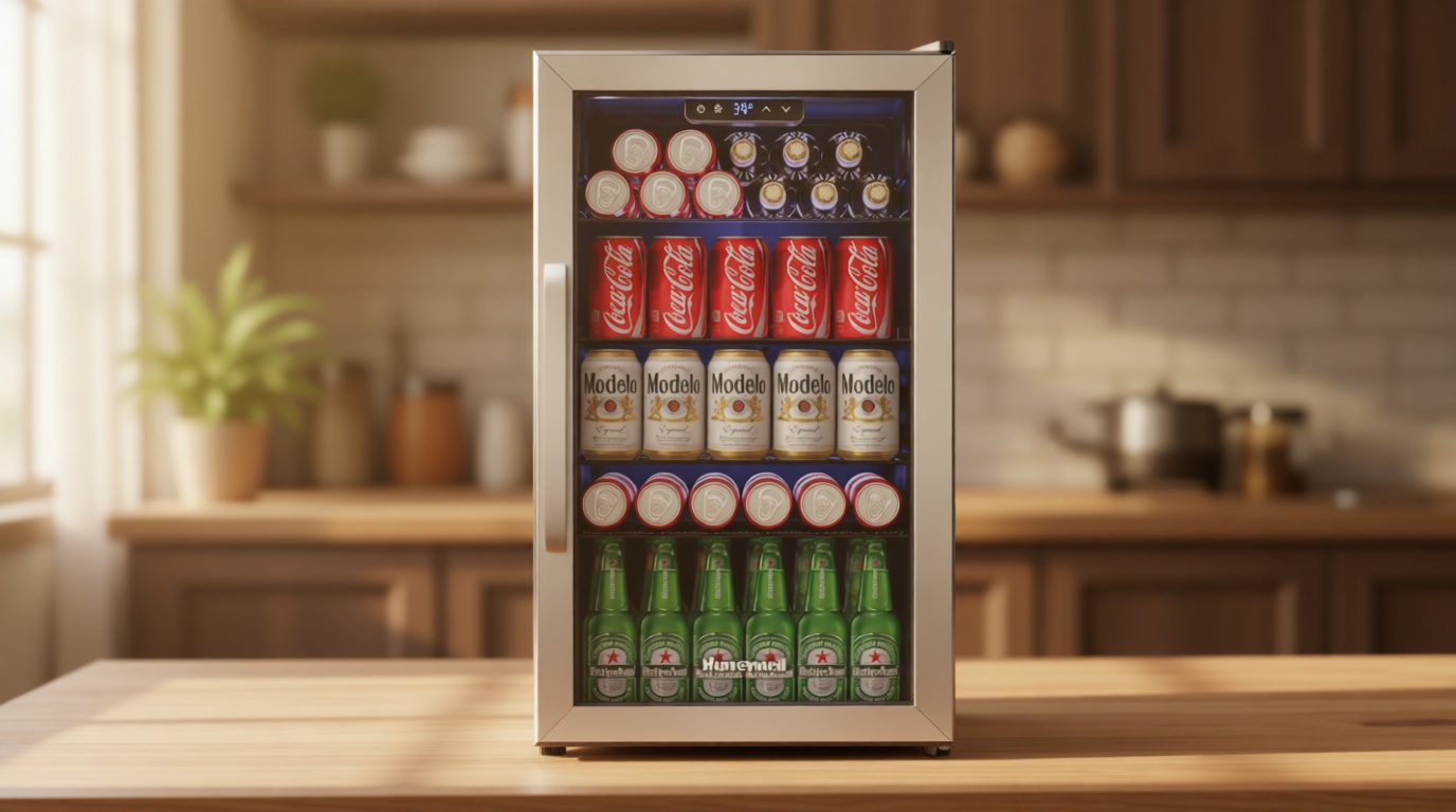Honeywell Beverage Refrigerator and Cooler, 116 Can Mini Fridge with Glass Door for Soda Beer or Wine for Office or Bar with Adjustable Removable Shelving, Commercial Grade
