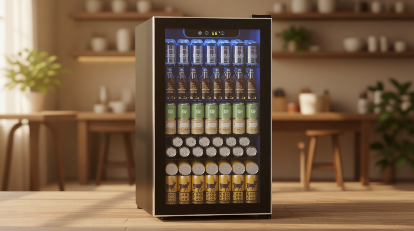 Electactic Mini Fridge 130 Can Beverage Refrigerator Cooler, 3.2 Cu.Ft Drink Fridge for Soda Wine Beer, Adjustable Temperature Control for Home Office, Black