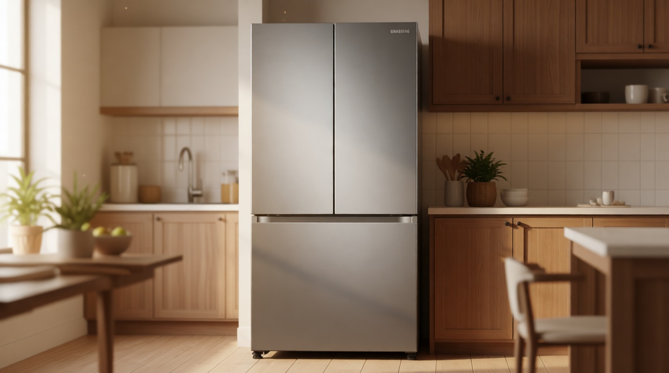 Samsung 17.5 cu. ft. Smart Counter Depth 3-Door French Door Refrigerator, Stainless Steel, RF18A5101SR/AA ENERGY STAR