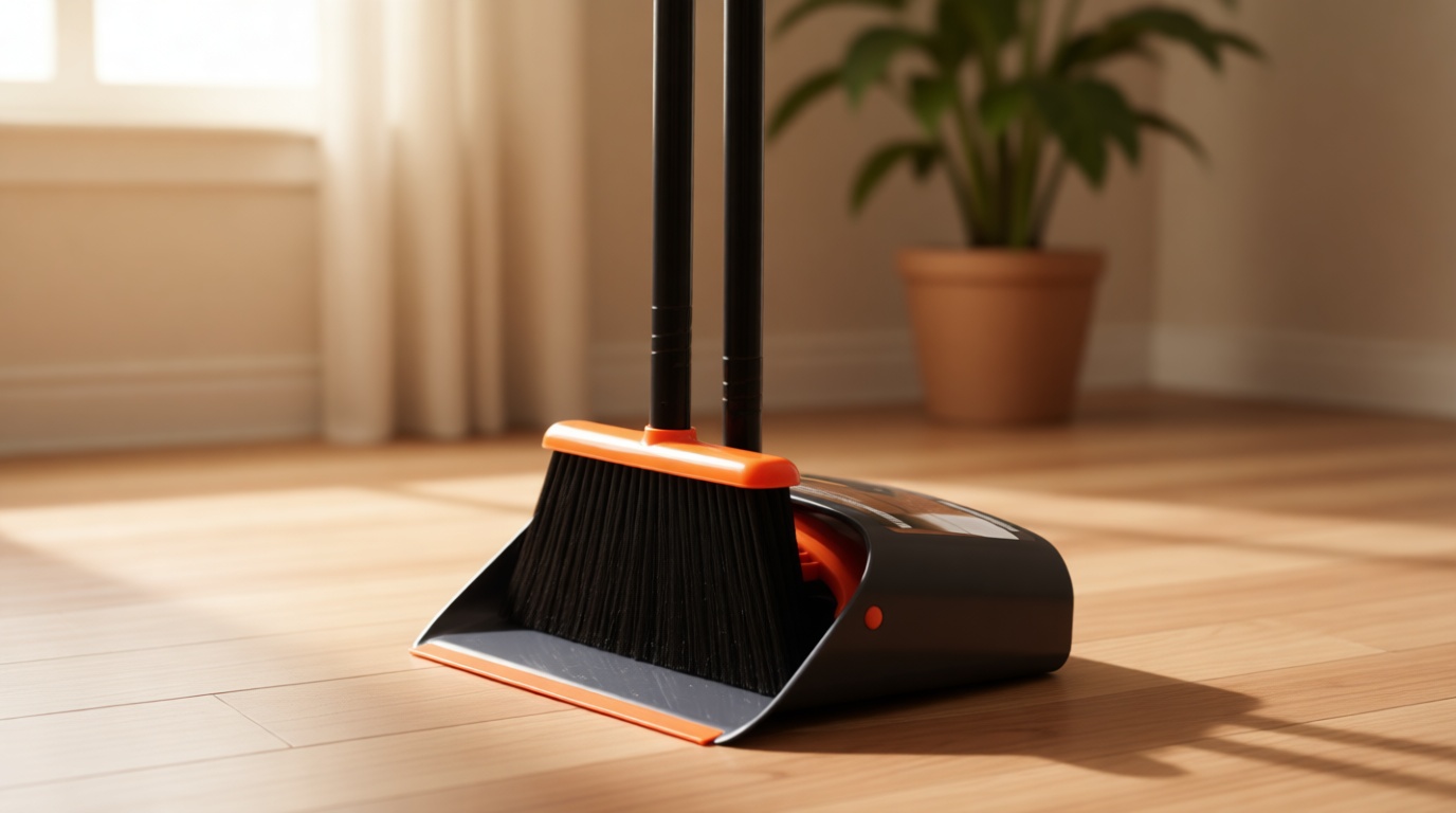 TreeLen Broom and Dustpan Set with 52" Long Handle for Home Kitchen Room Office Lobby Floor Use Upright Stand Up Stand Up Broom with Dustpan Combo