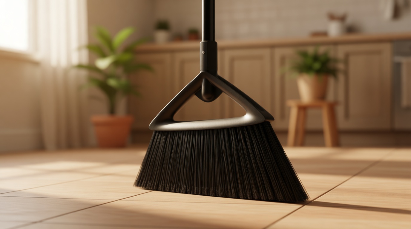 Eyliden Broom, Angle Broom with 57" Long Handle, PET Bristles - Fit Heavy-Duty Cleaning, Also Works Well Fine Dust - Commercial Outdoor Indoor Sweeper for Courtyard Sidewalk Deck Kitchen Lobby, Black