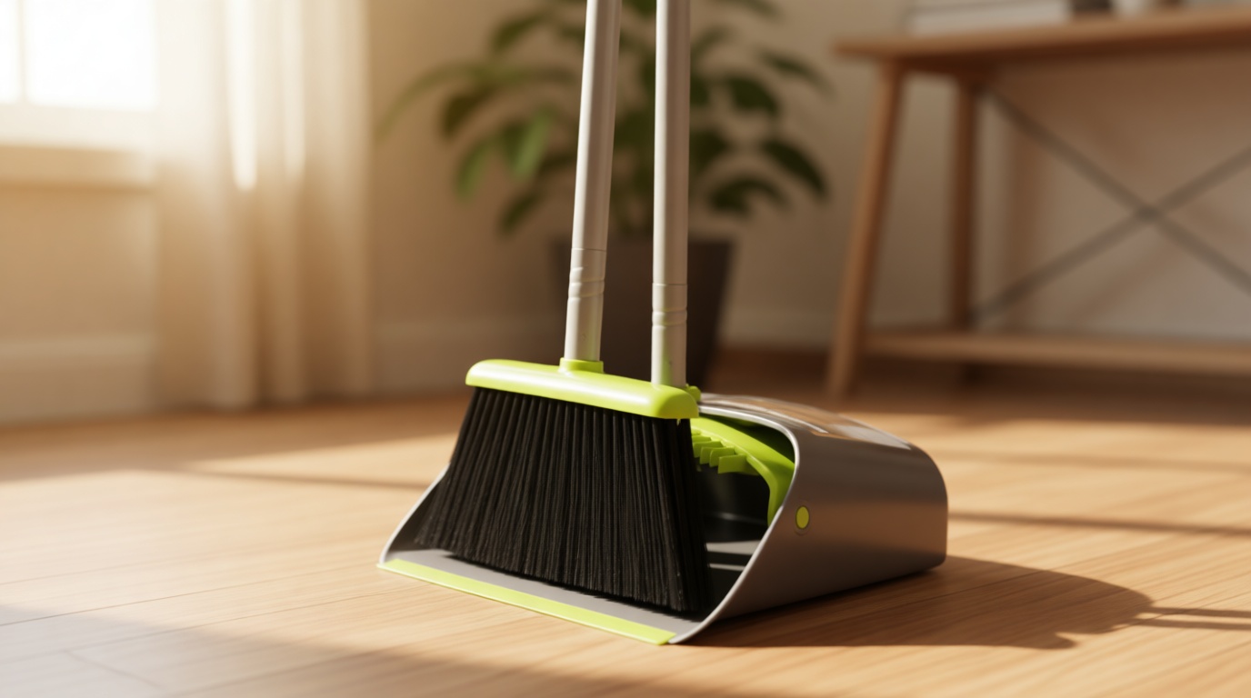 TreeLen Broom and Dustpan Set, TreeLen Broom with Dust Pan with Long Handle Combo Set for Office and Home Standing Upright Sweep Use with Lobby