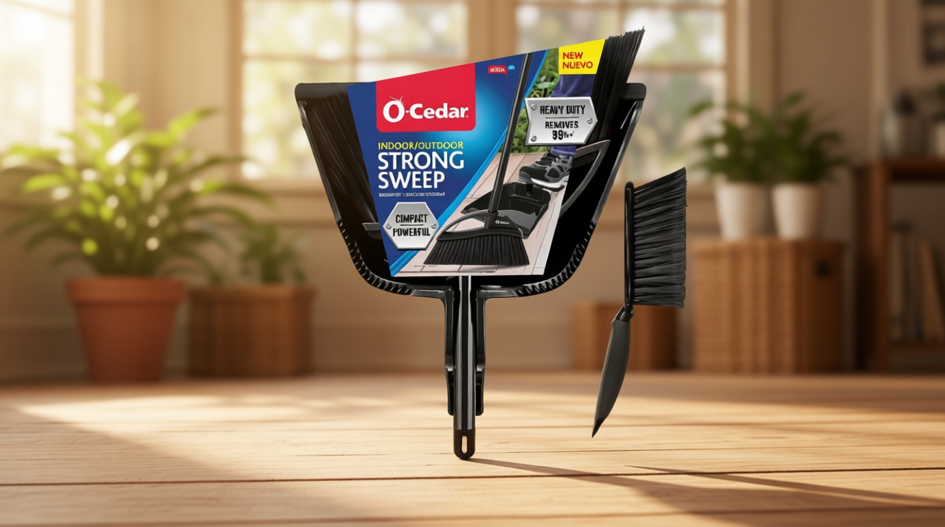 O-Cedar Strong Sweep Broom and Dustpan Set with Detail Brush | Indoor Outdoor Heavy Duty Stiff Bristle Broom | Step-On Dust Pan