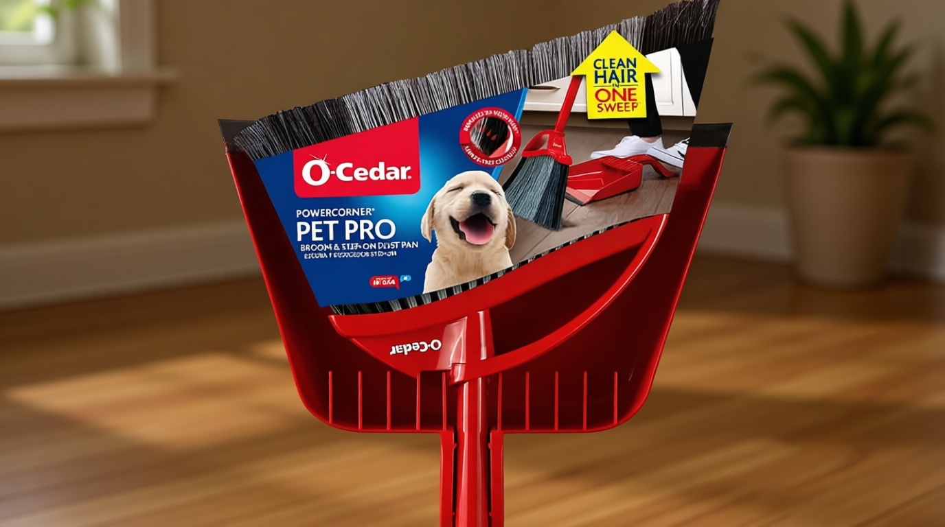 O-Cedar Pet Pro Broom with Step-On Dustpan | Remove 99% with One Sweep | Removes 3 Times More Pet Hair | Quiet Cleaning Tool for Cat and Dog Owners