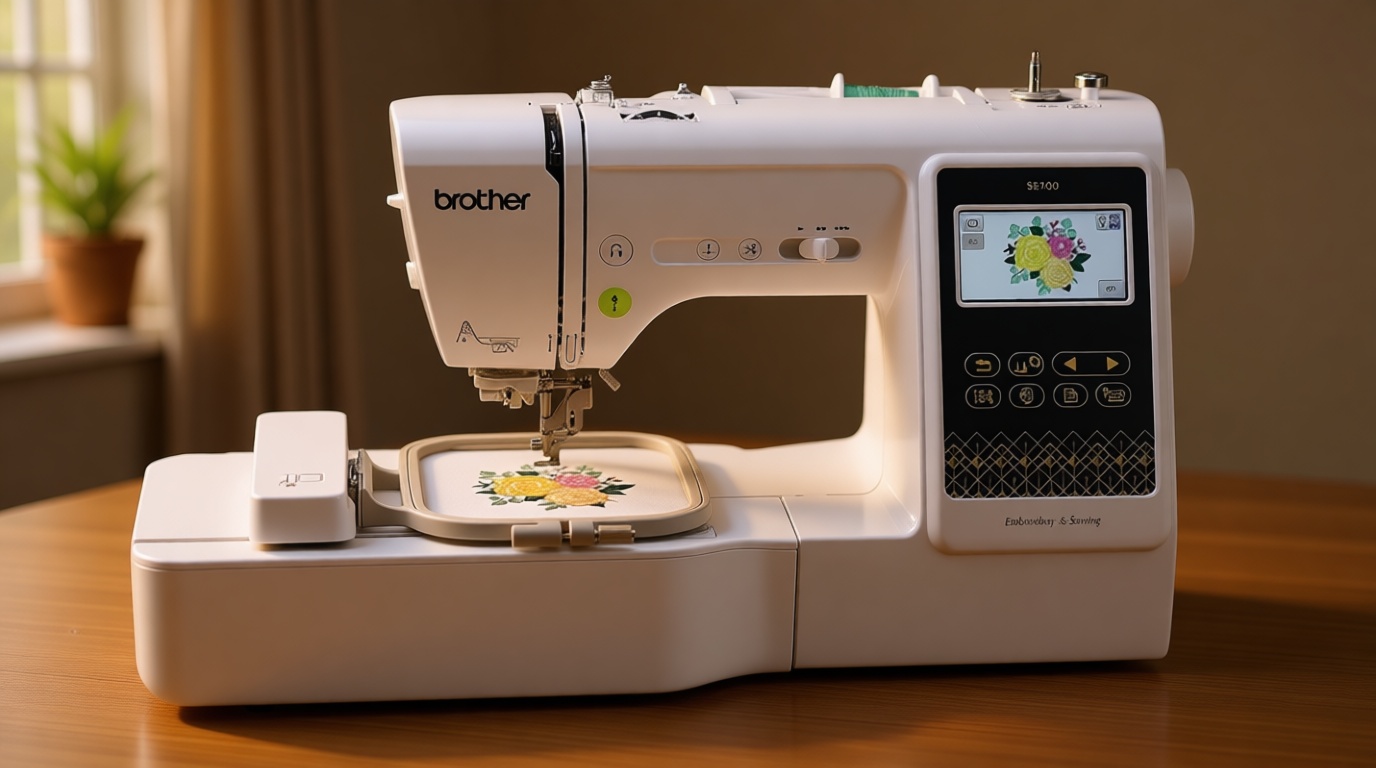 Brother SE700 Sewing and Embroidery Machine, Wireless LAN Connected, 135 Built-in Designs, 103 Built-in Stitches, Computerized, 4" x 4" Hoop Area, 3.7" Touchscreen Display, 8 Included Feet, White