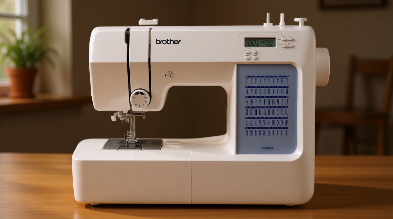 Brother CS5055 Computerized Sewing Machine, 60 Built-in Stitches, LCD Display, 7 Included Feet, White