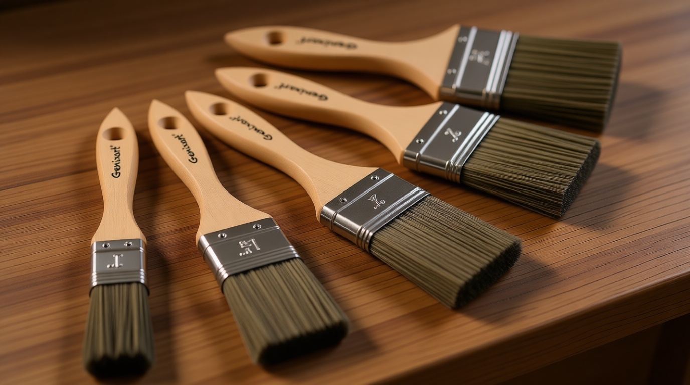 Double Thick Chip Paint Brush Set,Wood Stain Brushes for Painting Walls and Fence Staining, Wooden Handle Masonry Paintbrush for Varnish, Paste and Gesso (5 Pack Assorted Sizes)