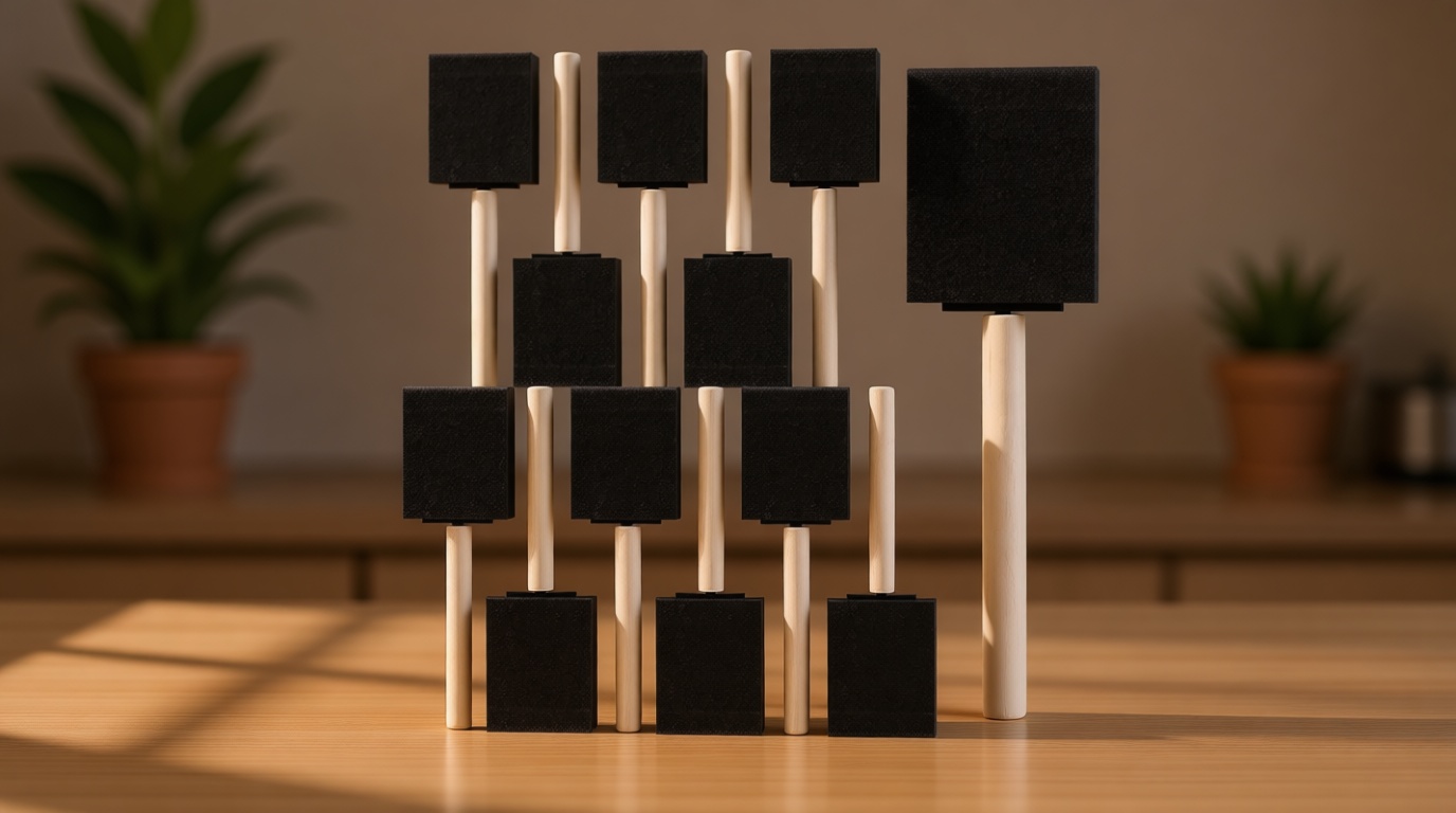 Bates- Foam Paint Brushes, 2 Inch, 16 Pack, Wooden Handle, Sponge Brushes for Painting, Staining, Varnishes, Gluing and DIY Craft Projects on Wood, Metal & More