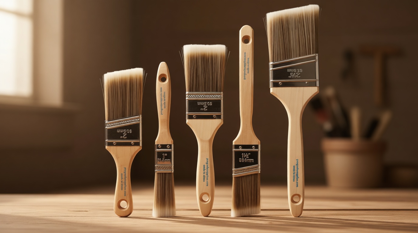 Pro Grade Paint Brushes, 5-Piece Paint Brush Set, Flat & Angle Brushes for Walls, Trim, Cabinets, Interior & Exterior Latex and Oil Paints, Stains