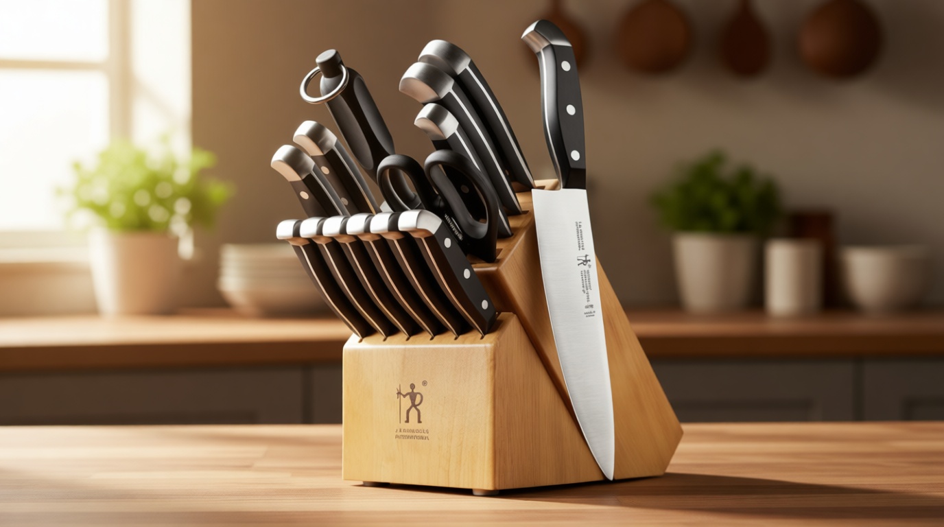 HENCKELS Statement Premium Quality 15-Piece Set with Block, Natural, Razor-Sharp, German Engineered Informed by 100+ Years of Mastery, Lightweight and Strong, Dishwasher Safe
