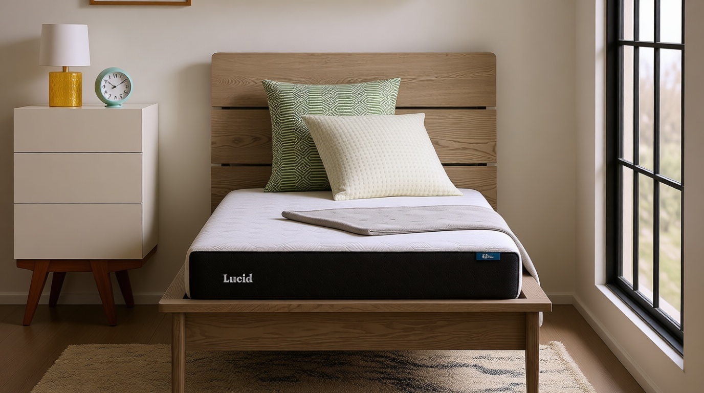 Lucid 6 Inch Memory Foam Mattress – Low Profile – Medium Firm Feel - Infused with Bamboo Charcoal and Gel - Bed in a Box - Temperature Regulating - Breathable - Twin Size OEKO-TEX STANDARD 100