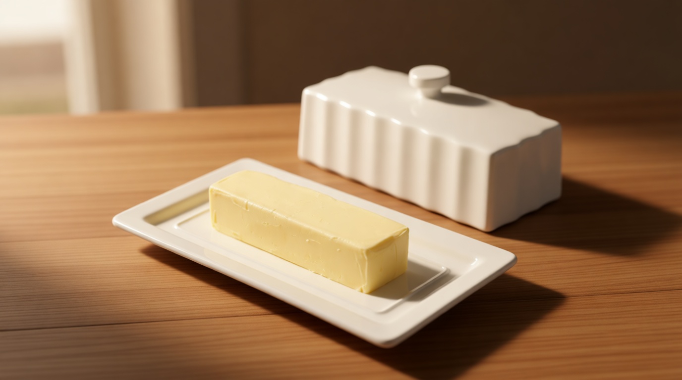Martha Stewart Broadbrook Stoneware Butter Dish with Lid, Rectangular Covered Butter Keeper, 8.1 x 4.4 x 3 Inches, Classic Cream Glaze, Dishwasher Safe Ceramic Storage for Counter or Table