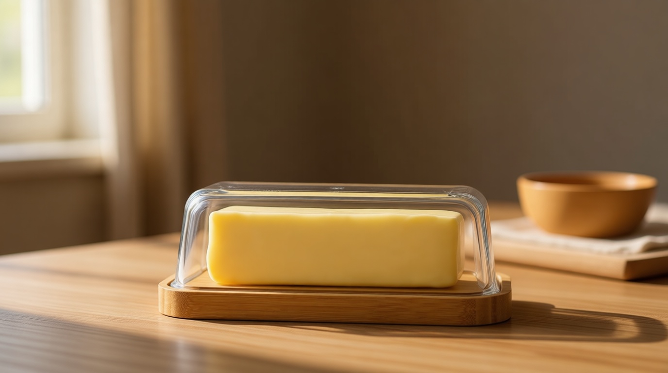 KIVY Glass butter dish with airtight lid that keeps butter soft - For countertop and refrigerator door shelf - Butter tray with lid fridge - Butter holder for counter - Covered butter dishes