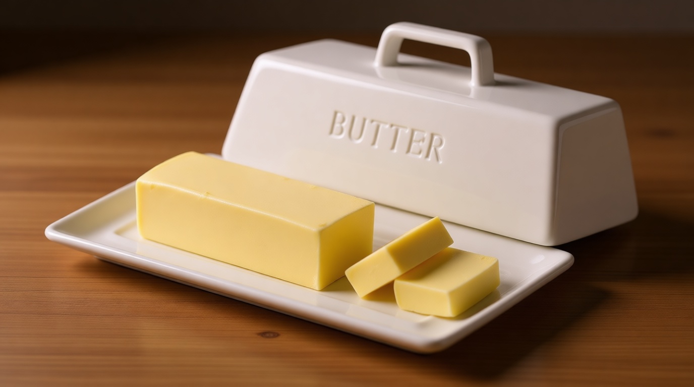 Kook Ceramic Butter Dish with Lid, Kitchen Countertop Butter Keeper, Serving Tray with Cover, Storage Container, Holds 1 Stick, Microwave and Dishwasher Safe, White
