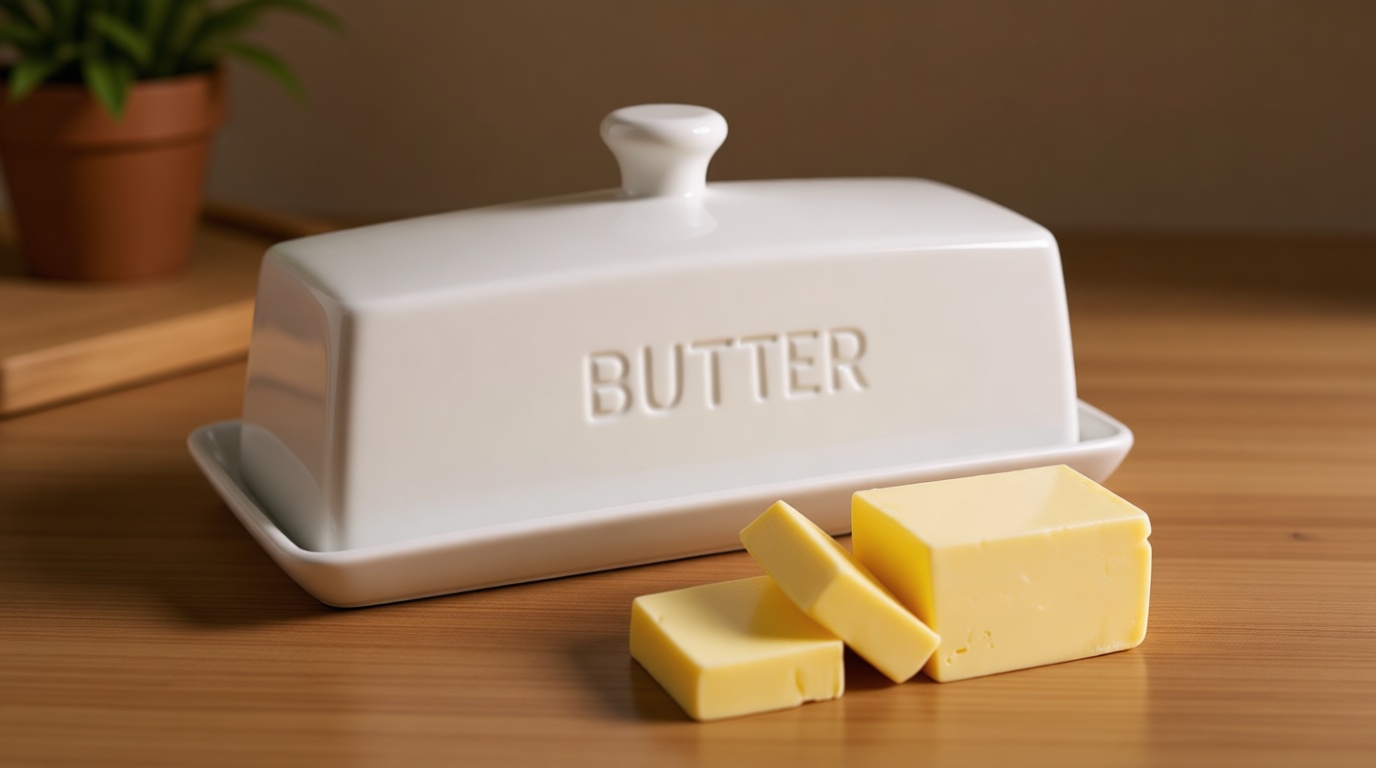 Butter Dish with Lid,WERTIOO Butter Dish With Lid for Countertop,7.6" x 3.3" Butter Tray,Butter Holder for 1 Stick.Textured Tray Butter Keeper for Non Slip Storage,Ceramic - White