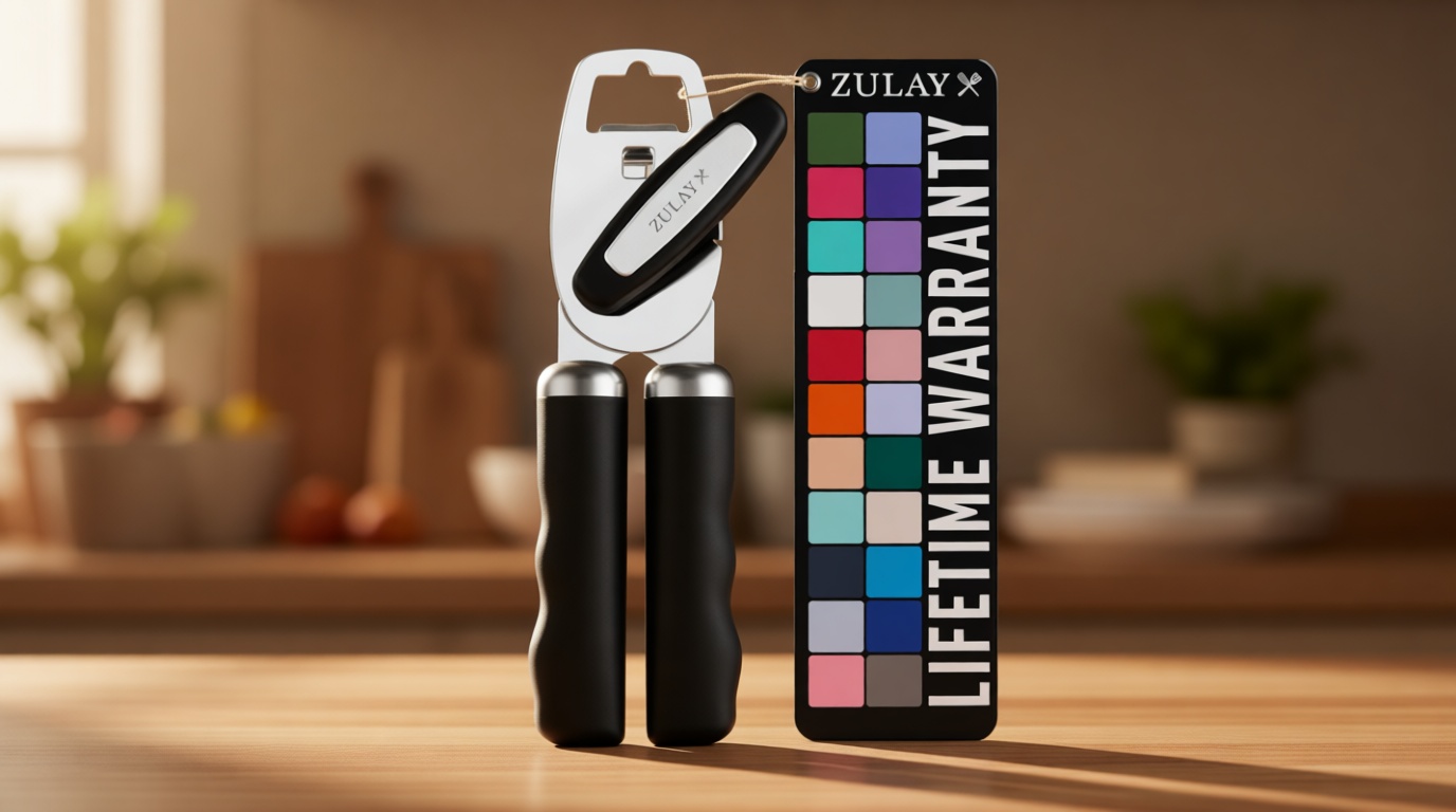 Zulay Kitchen COMFY™ Can Opener Manual with Bottle Opener - Rust Proof Stainless Steel Manual Can Opener With Turn Knob & Comfy Soft Grip Handles - Black