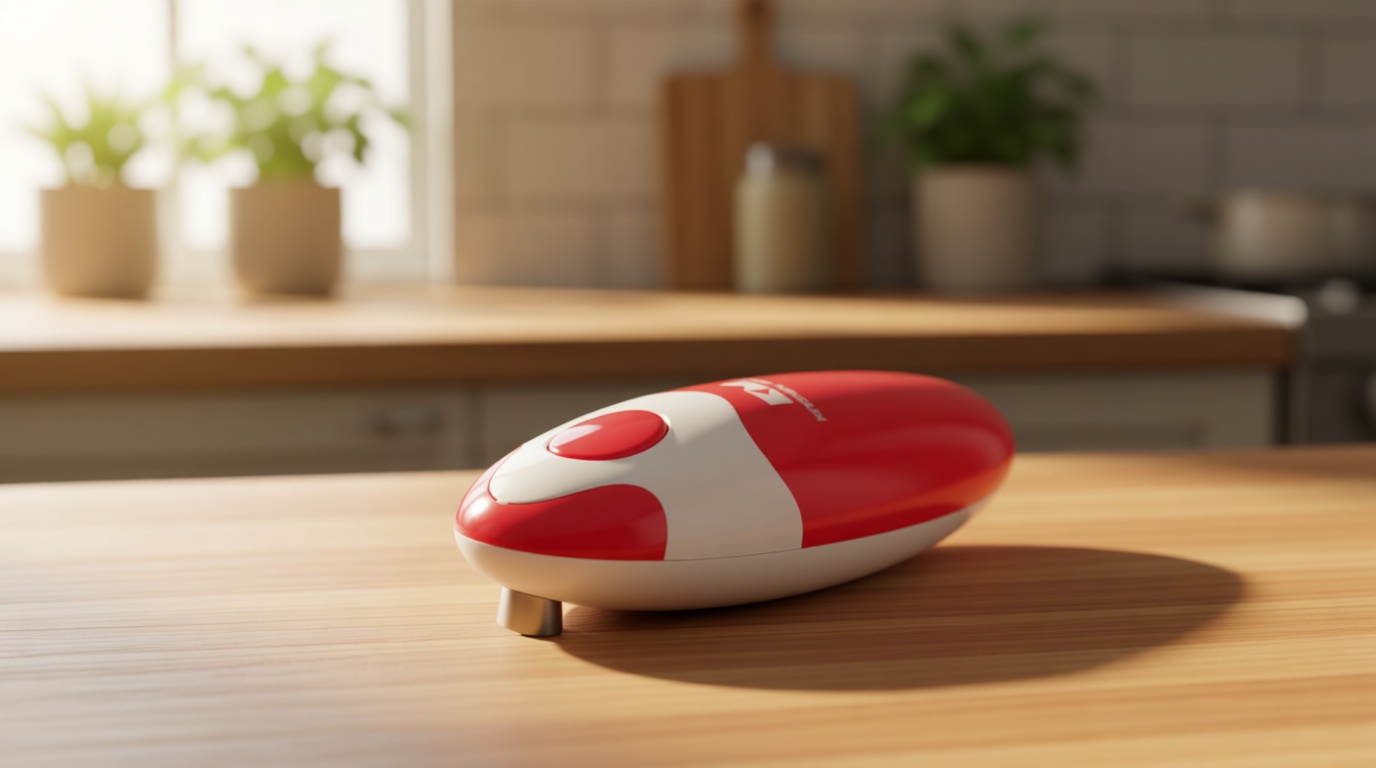 Kitchen Mama Auto Electric Can Opener: Open Your Cans with A Simple Press of Button - Automatic, Hands Free, Smooth Edge, Battery Operated, YES YOU CAN (Red)