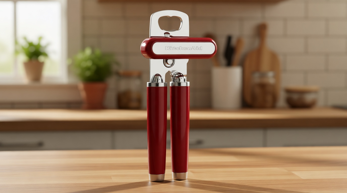 KitchenAid Classic Multifunction Can Opener and Bottle Opener Easy to Use, Razor Sharp Stainless Steel Cutting Wheel, Soft Ergonomic Handles, Empire Red