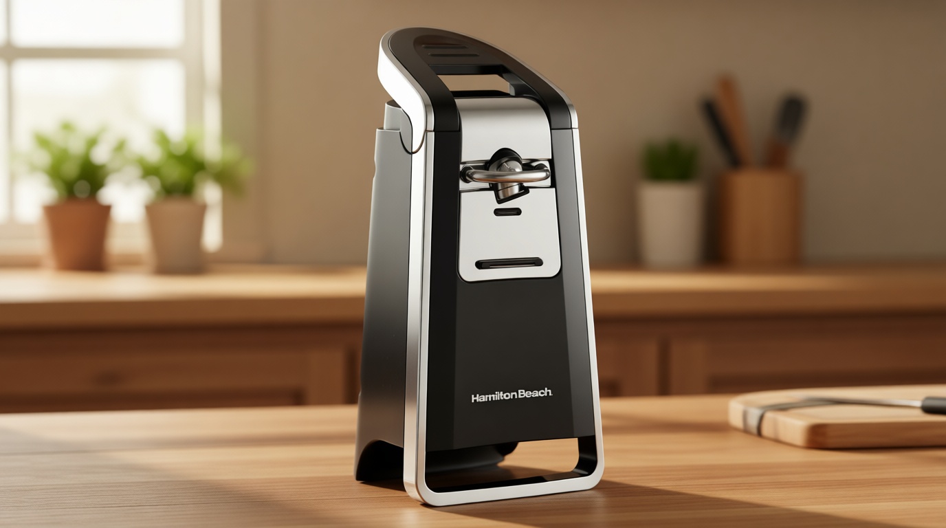 Hamilton Beach Smooth Touch Electric Automatic Can Opener with Easy Push Down Lever, Eliminates Sharp Edges, Opens All Standard-Size and Pop-Top Cans, Extra Tall, Black and Chrome (76606AG)