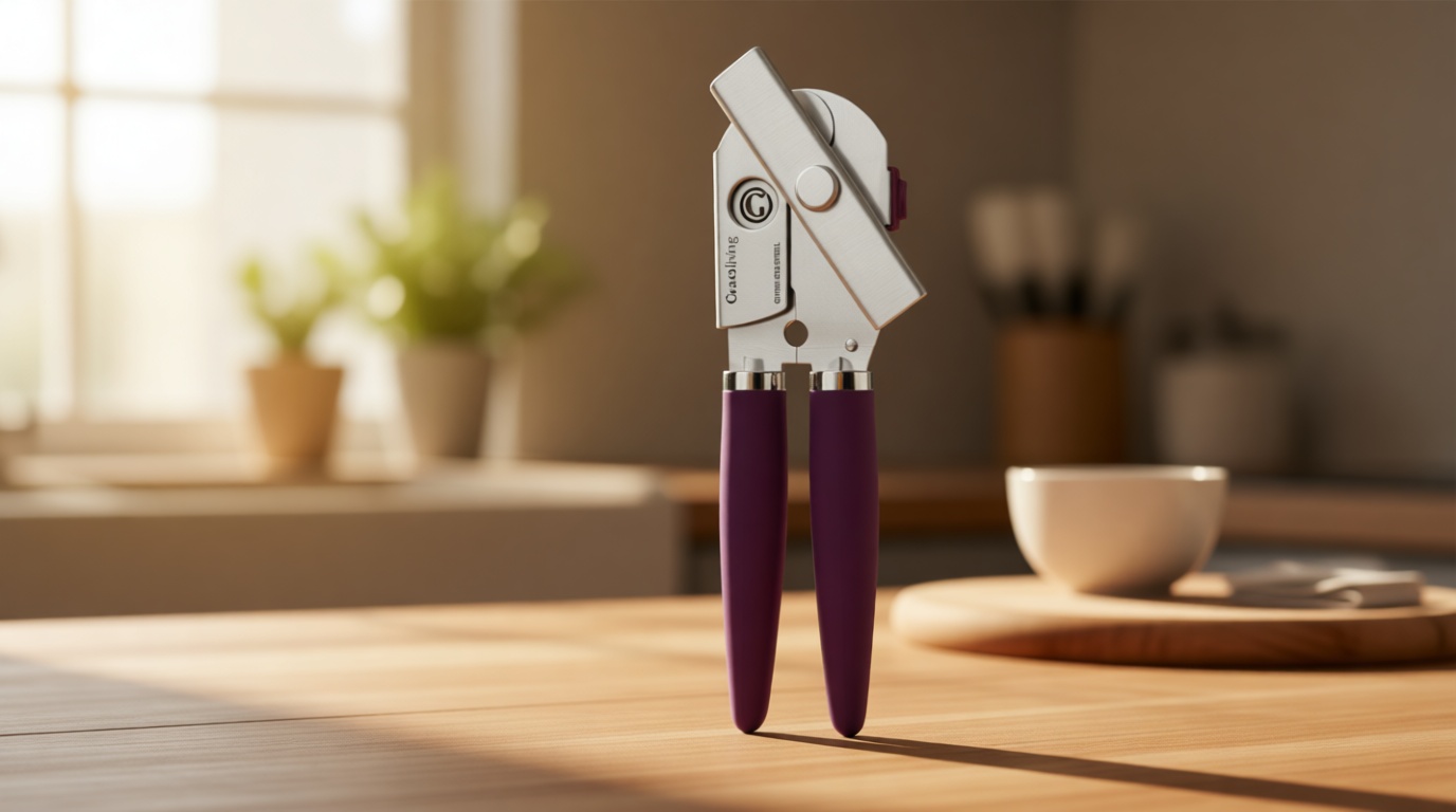 Premium Multifunction Magnetic Manual Can Opener and Bottle Opener, Heavy Duty Stainless Steel Sharp Cutting Blade and Oversized Easy Turn Knob, Soft-Touch Handle, Kitchen Use, Mauve